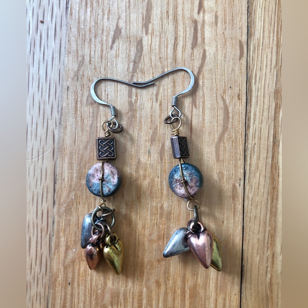 Heart beads and Celtic knots fish hook style earrings